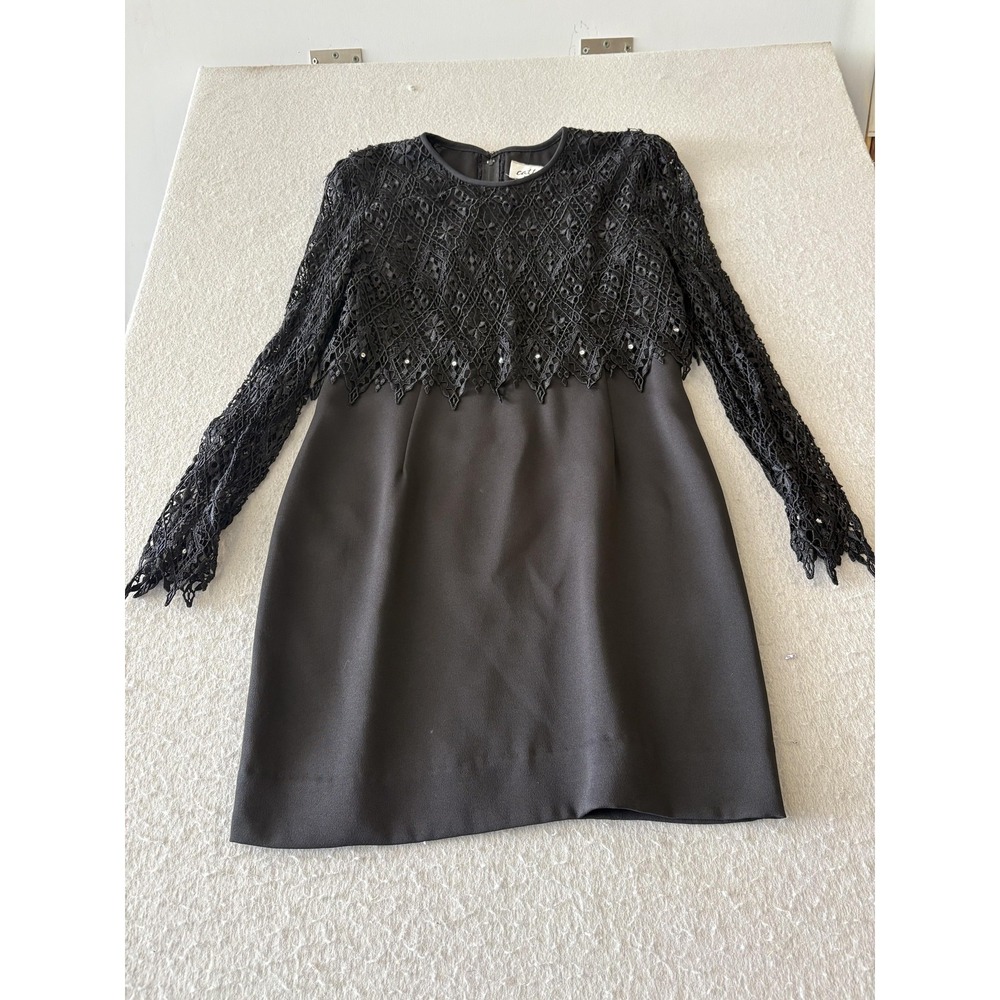 Cattiva Dress Womens 8 Black‎ Lace Overlay Long Sleeve Shift Party Cocktail